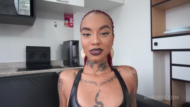 Lara Rouge, beautiful black goth Brazilian model & singer first real porn scene (Anal, first porn, ebony, goth, IR BW/WM, big cock) OB582